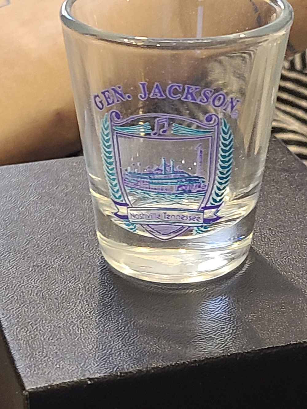 Vintage Gen. Jackson Clear Shot Glass with Teal Emblem